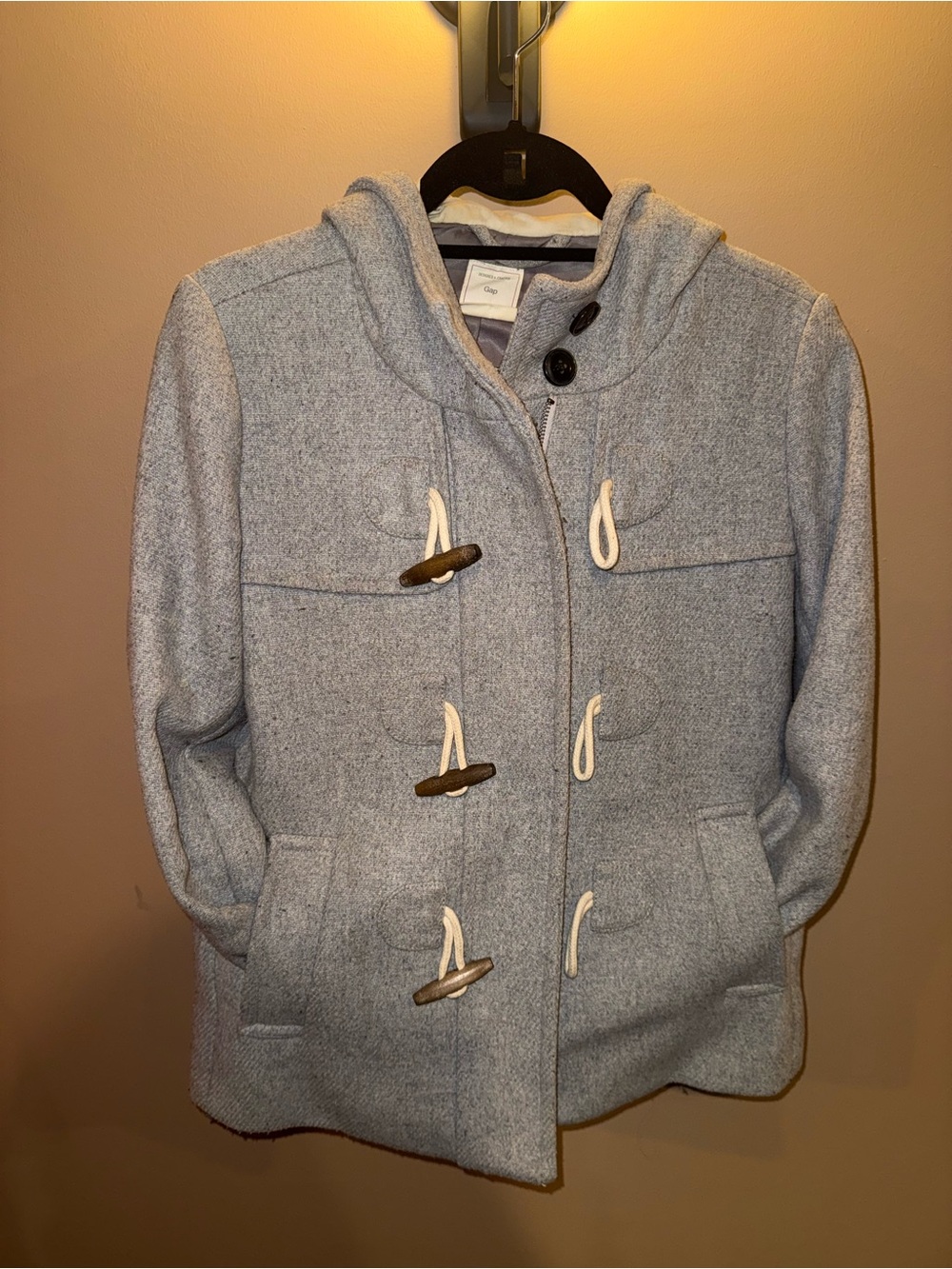 GAP Heather Gray Hooded Toggle Pea Coat